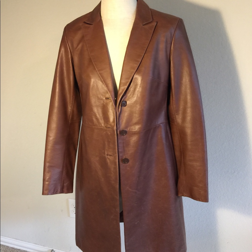 Express brown leather coat